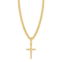 Colar Crucifixo Amarrado Cravejado - Corrente Lacraia Banhado A Ouro 18k