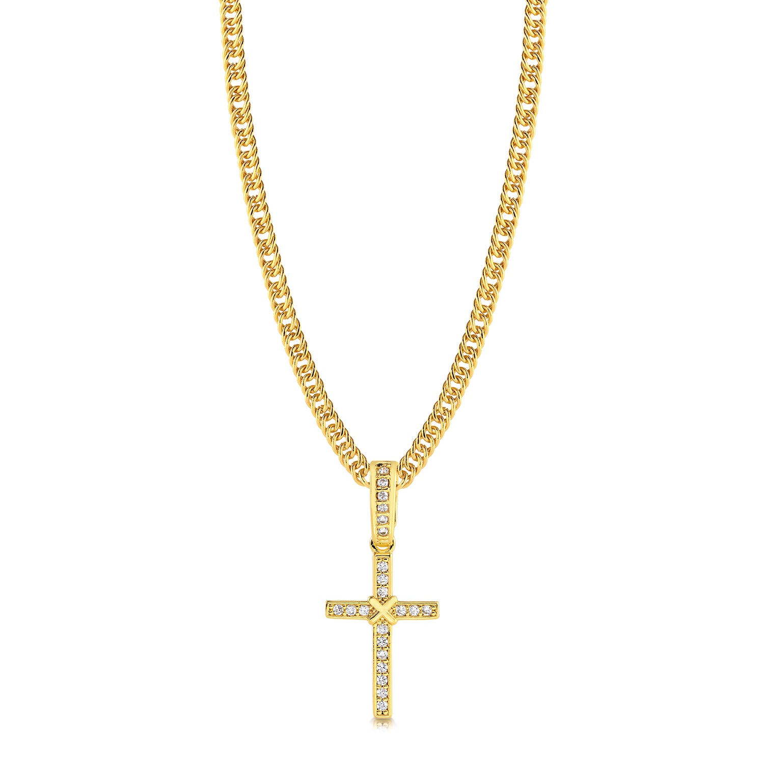 Colar Crucifixo Amarrado Cravejado - Corrente Lacraia Banhado A Ouro 18k