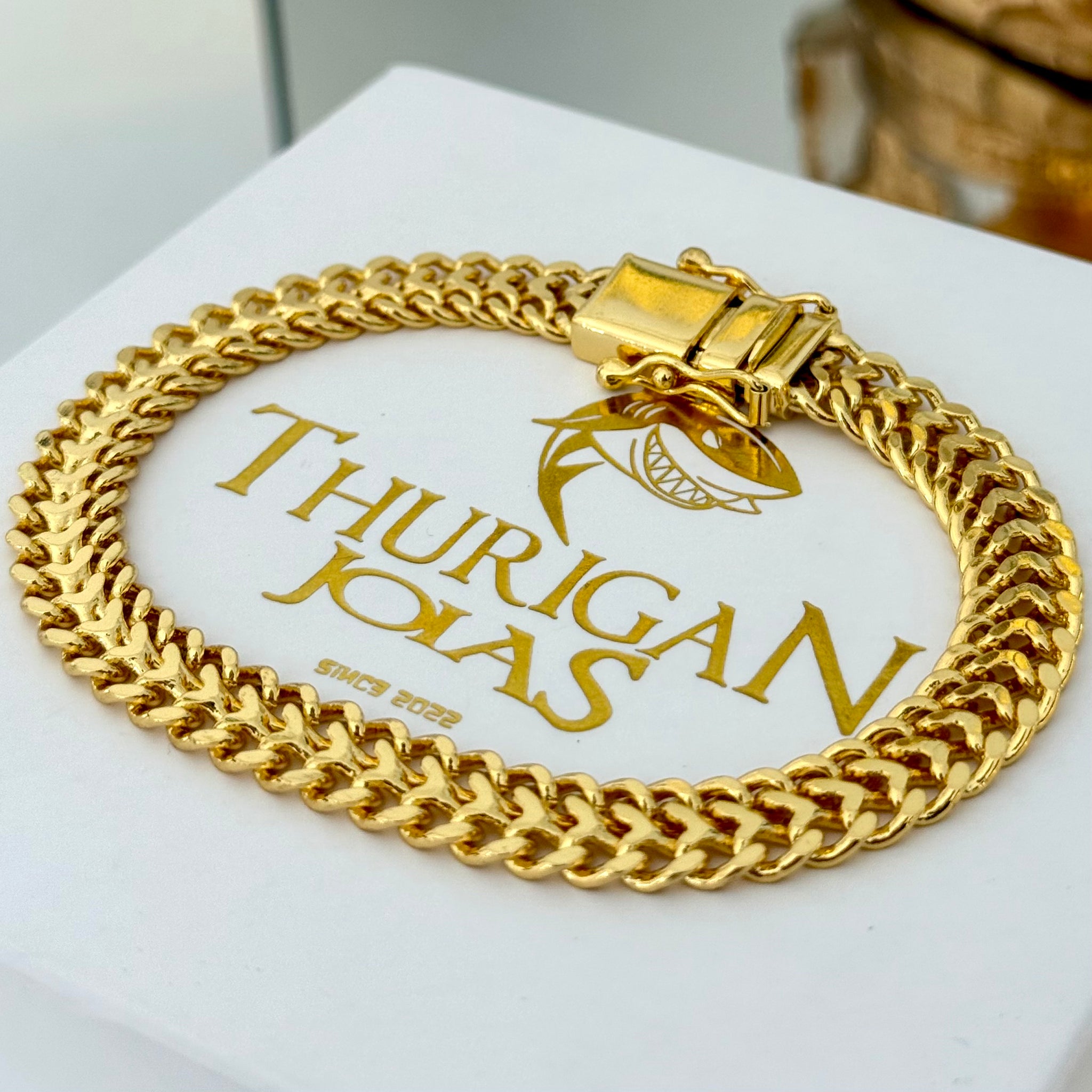 Pulseira Grumet Dupla 9mm 19gr Fecho Duplo Banhado A Ouro 18k