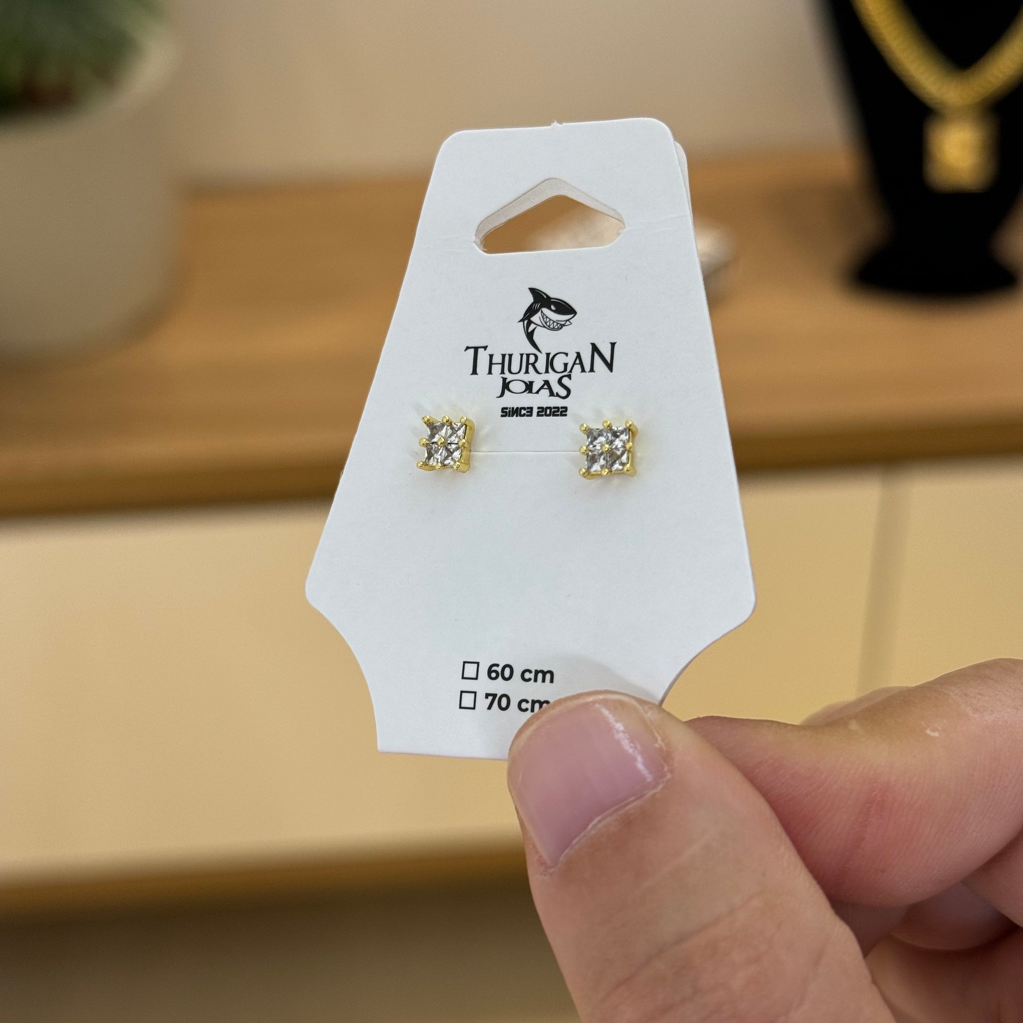 Brinco Coroa Ponto de Luz Quadrado Banhado A Ouro 18k