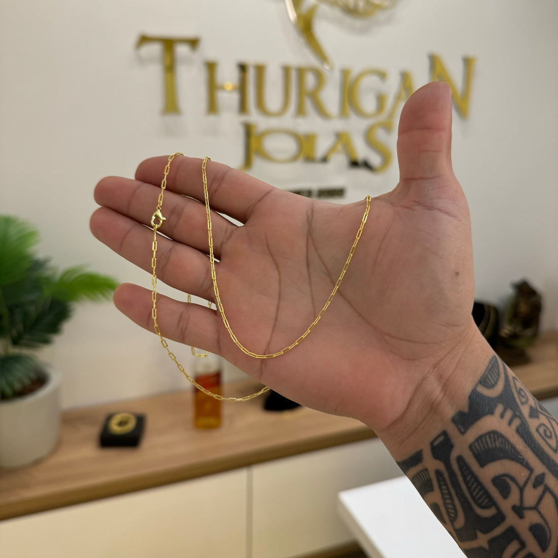 Corrente Cadeado Alongado 1,5mm 3gr Fecho Lagosta Banhado A Ouro 18k