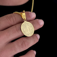 Colar Medalha De São Bento - Corrente e Pulseira Grumet Cuban Banhado A Ouro 18k