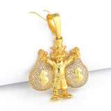 Pingente Tio Patinhas Com Malote Cravejado 5x5cm Banhado A Ouro 18k