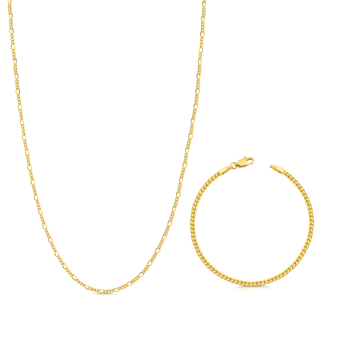 Kit Corrente 3 Por 1 Fígaro e Pulseira Grumet Flat Banhado A Ouro 18k
