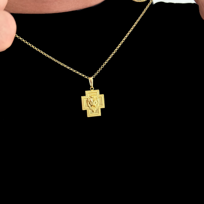 Colar Crucifixo Leão de Judá - Corrente Elo Português e Pulseira Grumet Flat 3mm Banhado A Ouro 18k