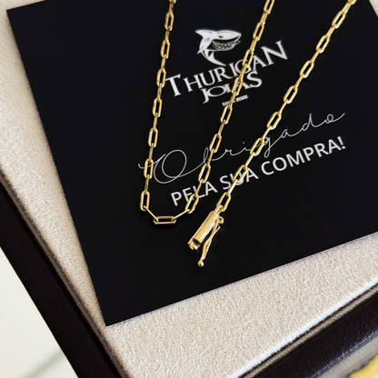 Kit Corrente e Pulseira Cadeado Alongado 2mm Fecho Bomba Banhado A Ouro 18k