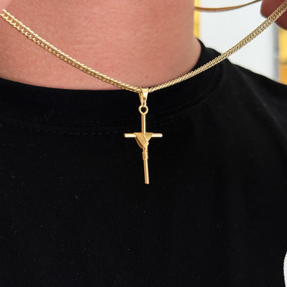 Colar Crucifixo Palito P - Corrente Lacraia Banhado A Ouro 18k