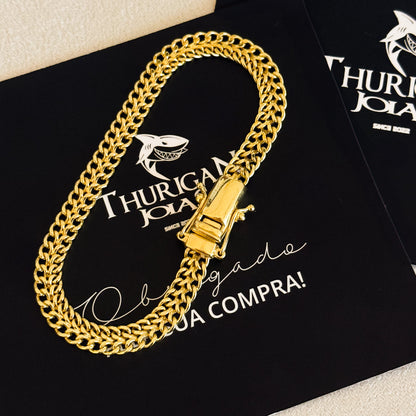 Pulseira Grumet Dupla 7mm 13gr Fecho Duplo Banhado A Ouro 18k
