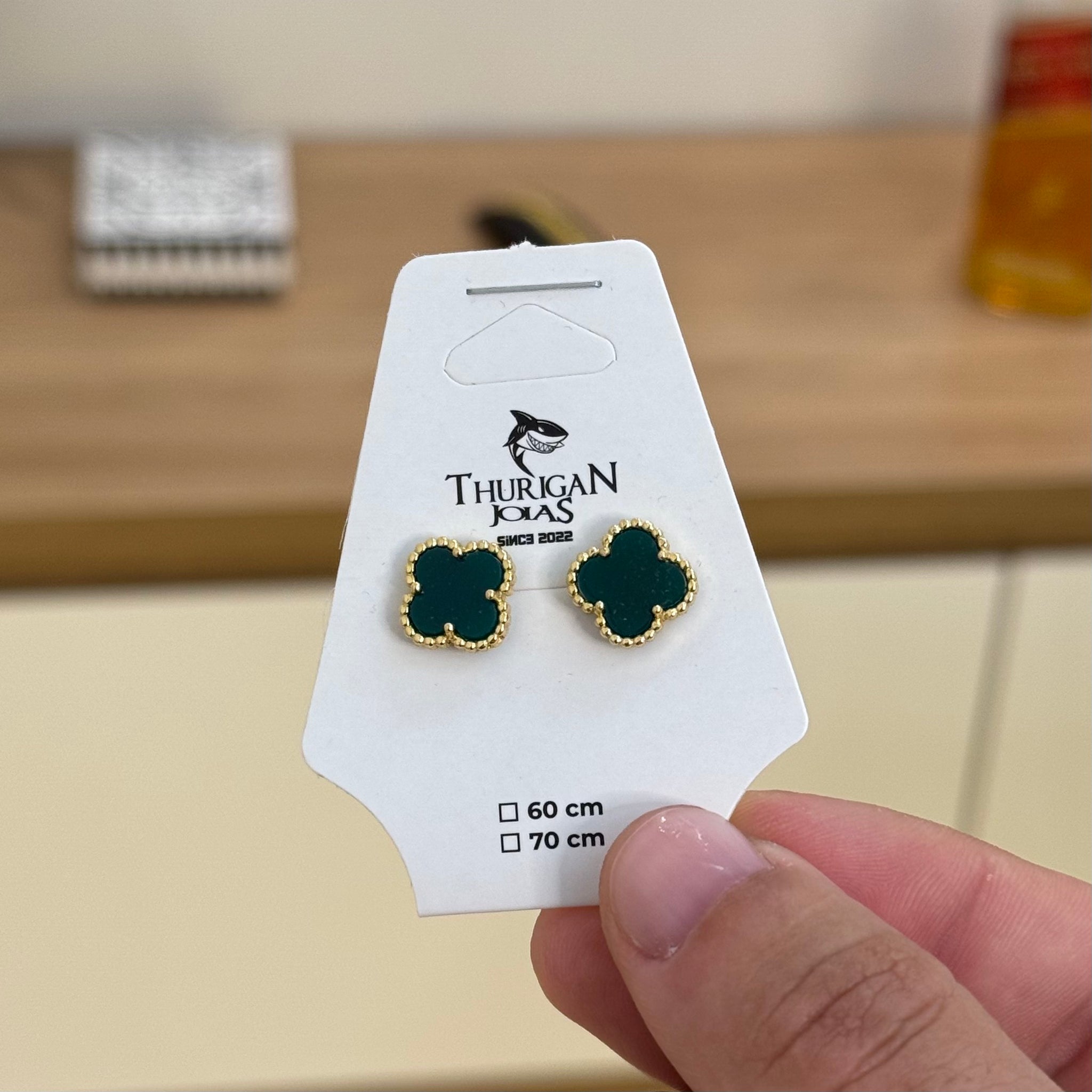 Brinco Trevo Esmeralda Banhado A Ouro 18k