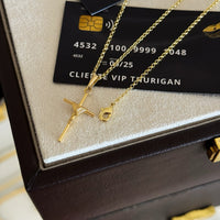 Colar Crucifixo Palito P - Corrente e Pulseira Elo Português Banhado A Ouro 18k