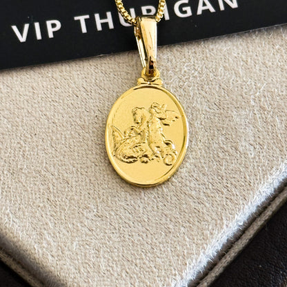 Pingente Plaquinha Oval São Jorge 1,5x1cm Banhado A Ouro 18k