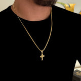 Colar Crucifixo Face De Cristo Detalhado Cravejado P - Corrente e Pulseira Grumet Flat Banhado A Ouro 18k