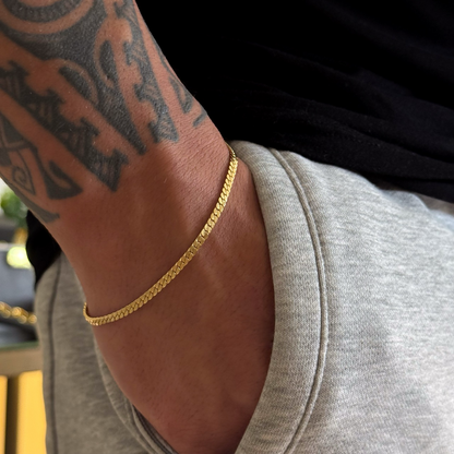 Colar Crucifixo Leão de Judá - Corrente Elo Português e Pulseira Grumet Flat 3mm Banhado A Ouro 18k