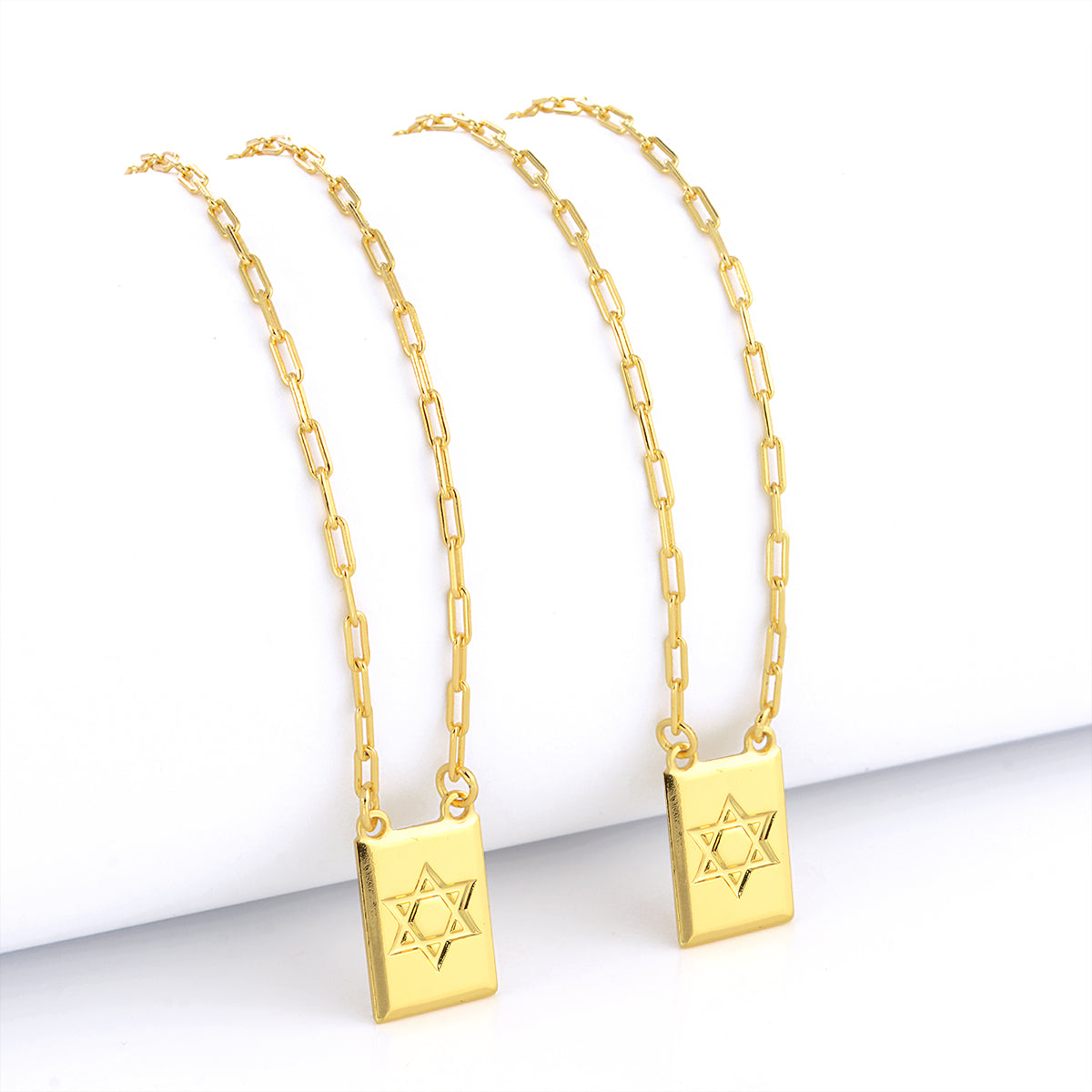 Escapulário Cadeado Alongado Estrela de Davi 1,5mm 9gr 70cm Banhado A Ouro 18k