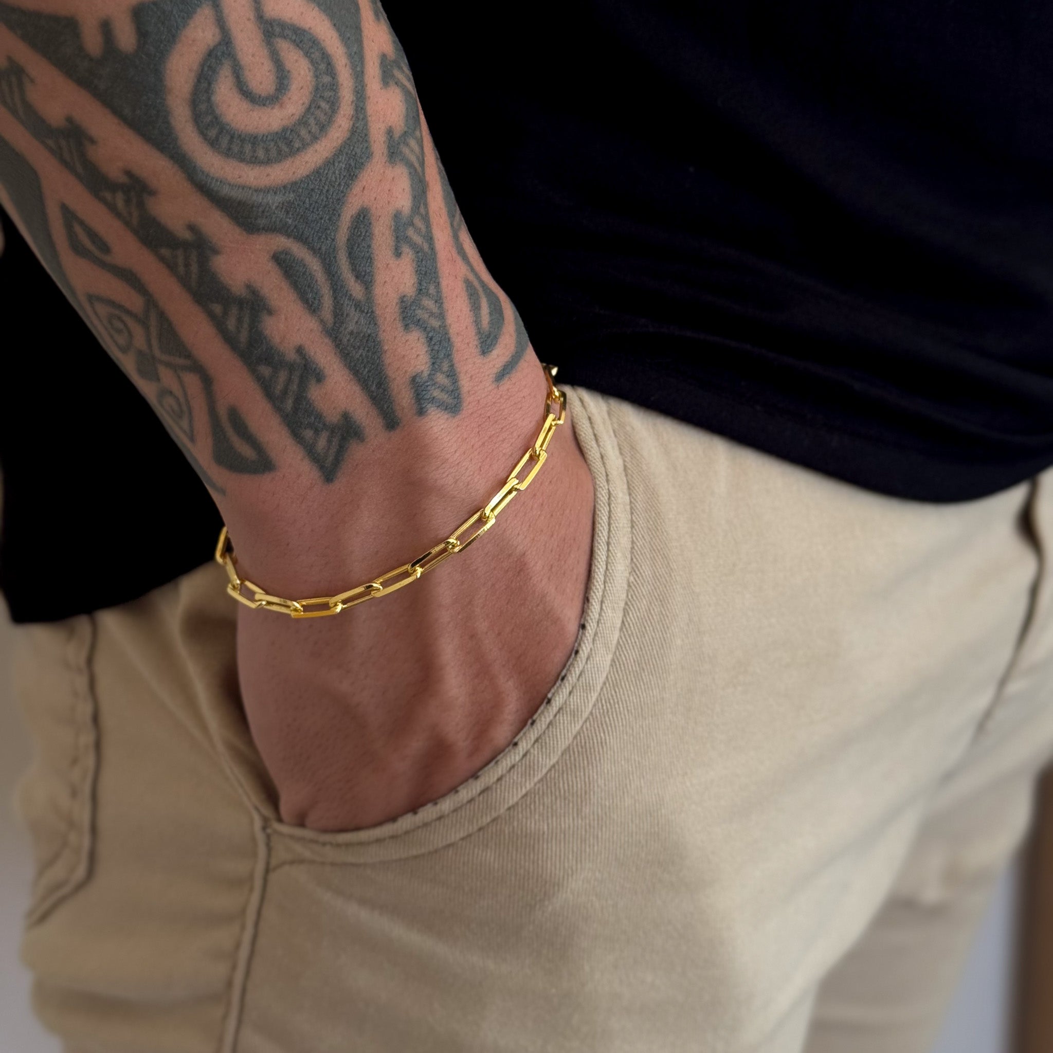 Pulseira Cadeado Alongado 4mm 5gr Fecho Duplo Banhado A Ouro 18k