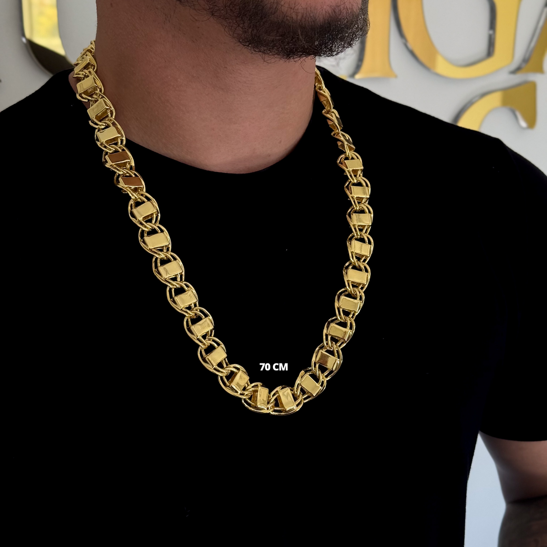 Corrente Dubai 16mm 154gr Fecho Duplo Banhado A Ouro 18k