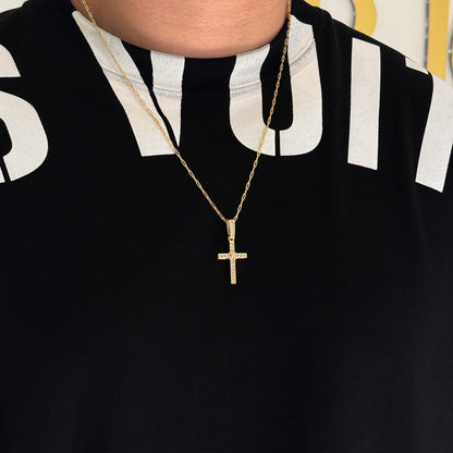 Colar Crucifixo Amarrado Cravejado - Corrente e Pulseira Cadeado Alongado Banhado A Ouro 18k