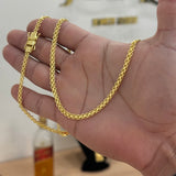 Kit Corrente e Pulseira Cadeado Duplo 4mm Fecho Duplo Banhado A Ouro 18k