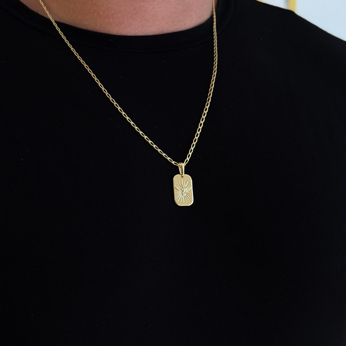 Colar Plaquinha Espírito Santo - Corrente e Pulseira Grumet Alongada Banhado A Ouro 18k