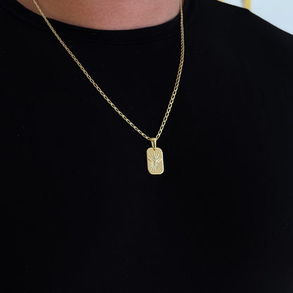 Colar Plaquinha Espírito Santo - Corrente e Pulseira Grumet Alongada Banhado A Ouro 18k