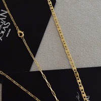 Colar Crucifixo Detalhado Vazado - Corrente Cadeado Alongado e Pulseira Piastrine Banhado A Ouro 18k