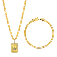 Colar N. Sra. Aparecida Cravejado P - Corrente e Pulseira Lacraia Banhado A Ouro 18k