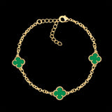Kit Corrente e Pulseira Elo Português 2mm Trevo Esmeralda Banhado A Ouro 18k