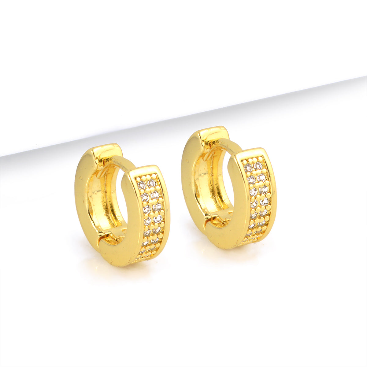 Brinco Argola 2 Fileiras Cravejado Banhado A Ouro 18k