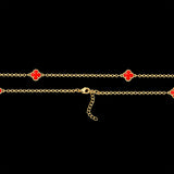 Kit Corrente e Pulseira Elo Português 2mm Trevo Rubi Banhado A Ouro 18k