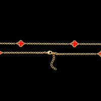 Kit Corrente e Pulseira Elo Português 2mm Trevo Rubi Banhado A Ouro 18k