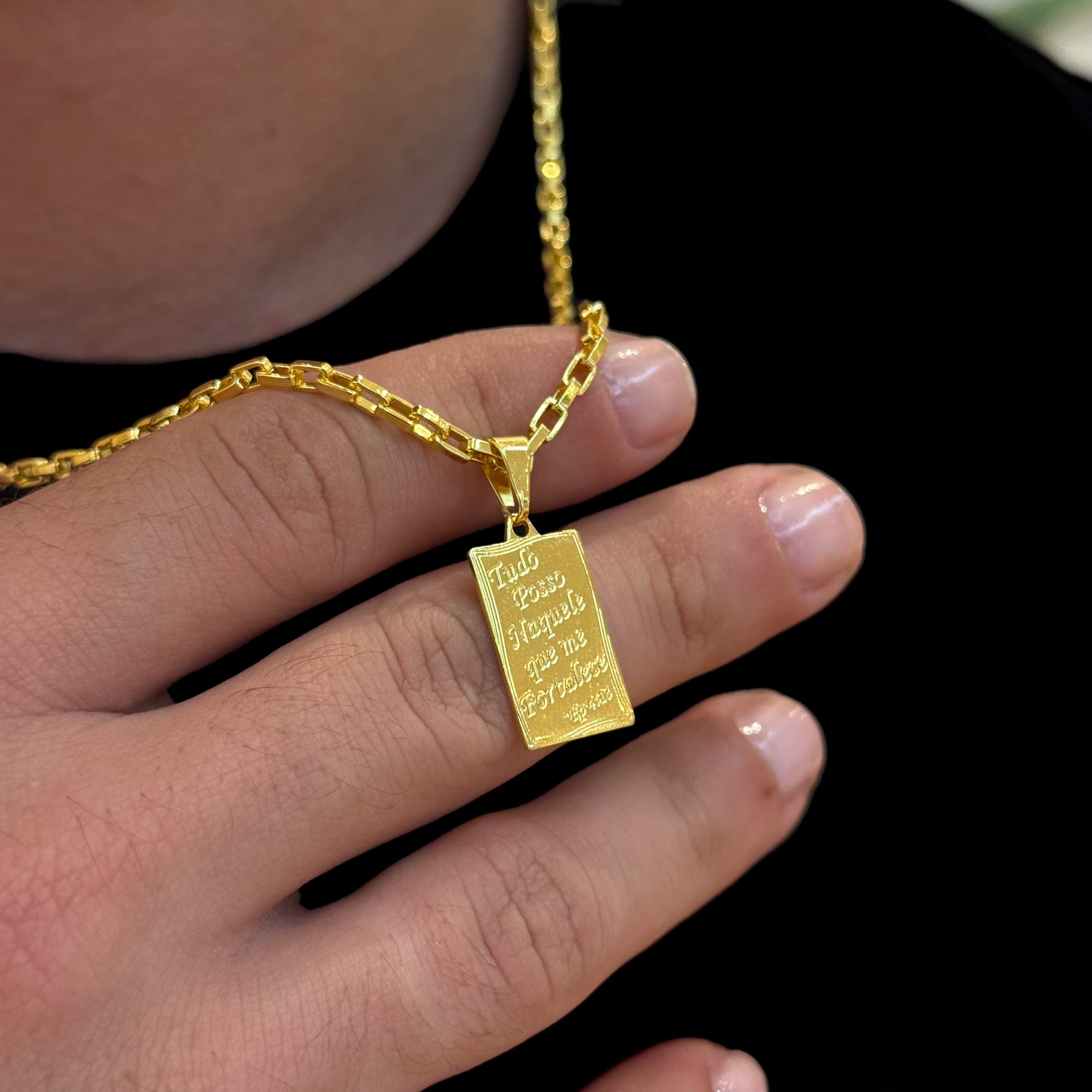 Colar Filipenses 4:13 - Corrente Veneziana Banhado A Ouro 18k