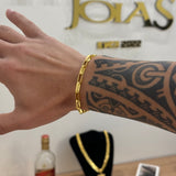 Kit Corrente e Pulseira Elo Alongado 5mm Fecho Duplo Banhado A Ouro 18k