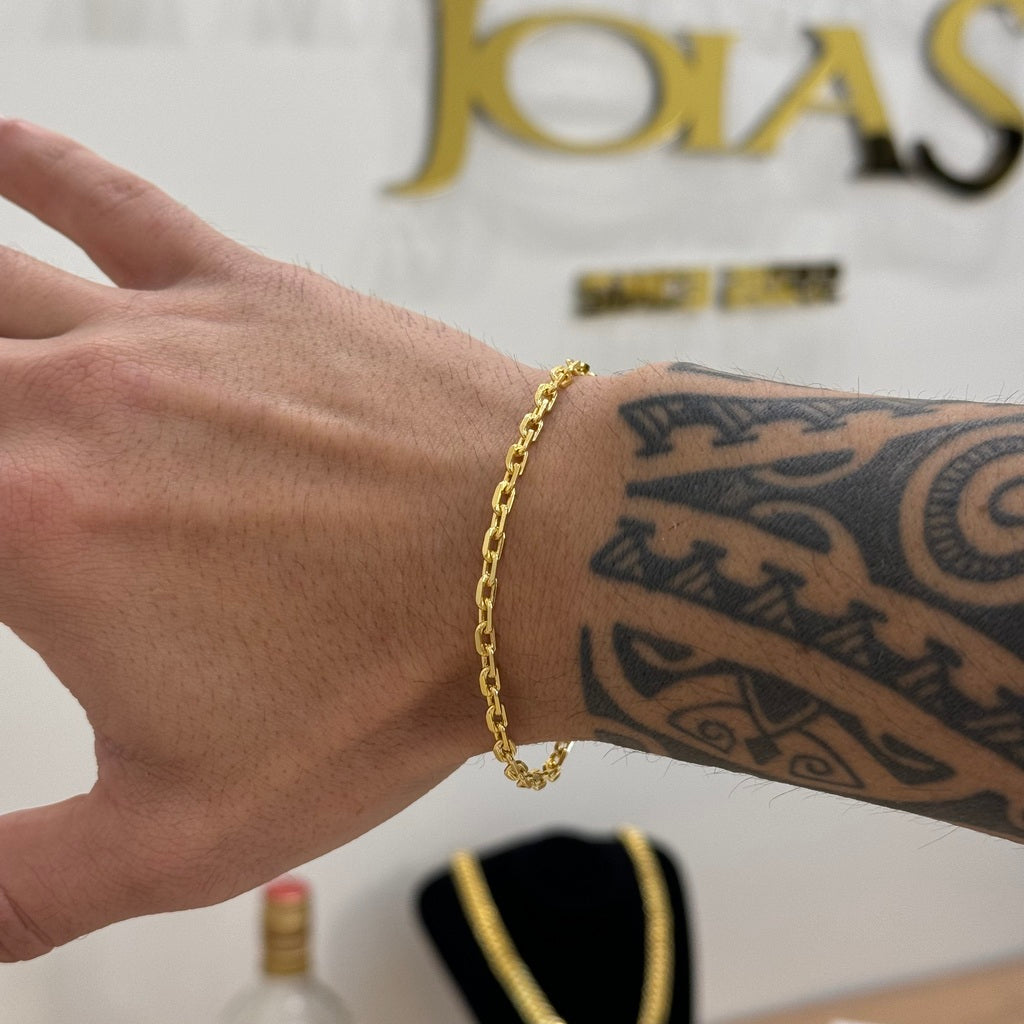 Kit Corrente e Pulseira Cadeado 3,5mm Fecho Bomba Banhado A Ouro 18k