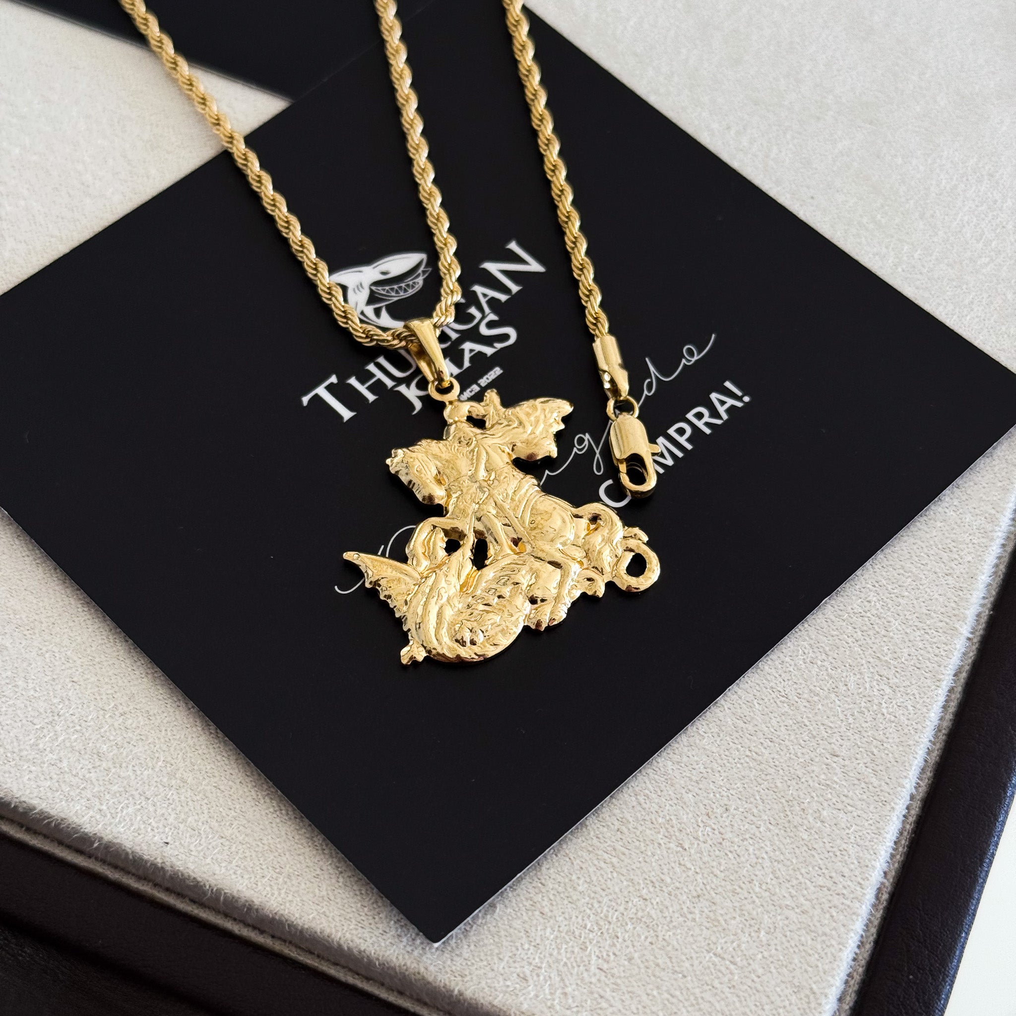 Colar São Jorge - Corrente e Pulseira Baiana Banhado A Ouro 18k