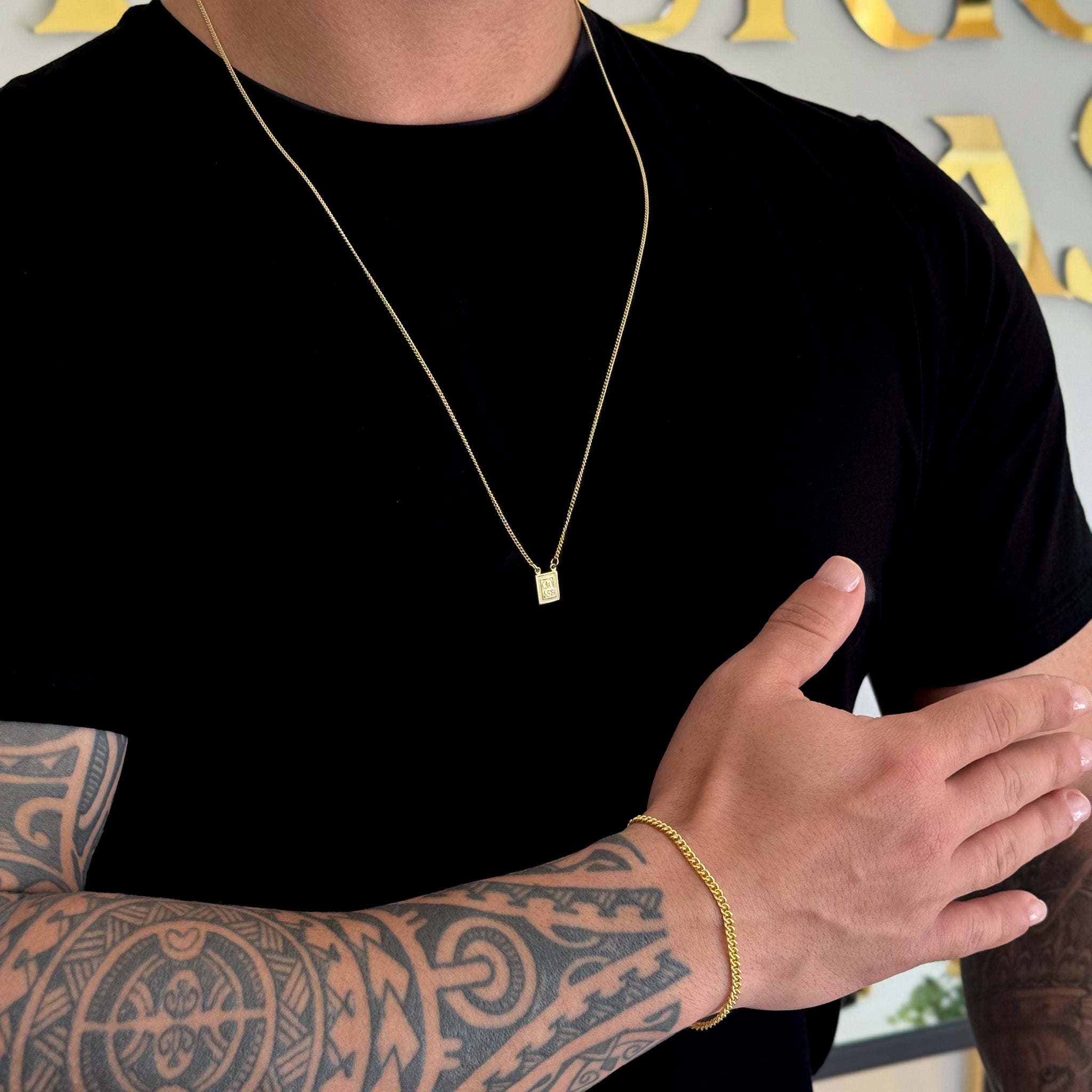 Kit Escapulário Grumet Sagrado Coração De Jesus e Pulseira Grumet Cuban Banhado A Ouro 18k