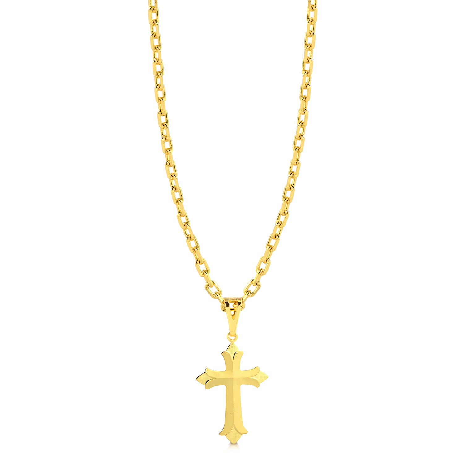 Colar Crucifixo Português - Corrente Cadeado Banhado A Ouro 18k