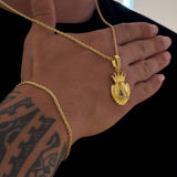 Colar Coração N. Sra. Aparecida Cravejado P - Corrente e Pulseira Baiana Banhado A Ouro 18k