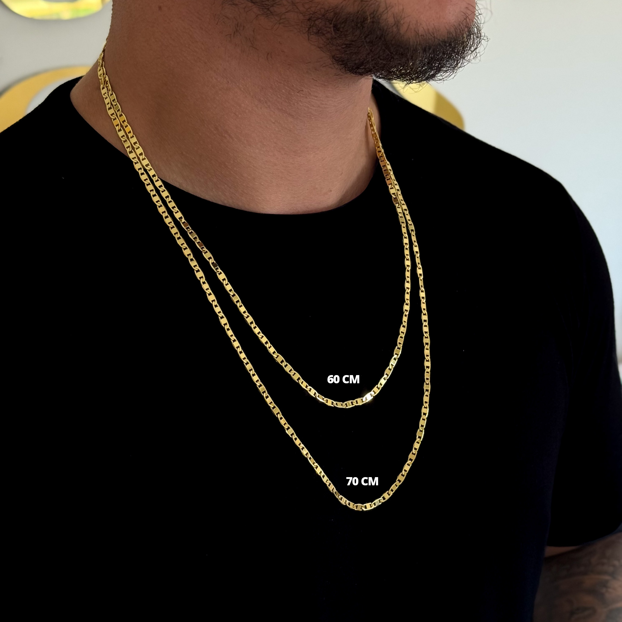 Corrente Piastrine 4mm 15gr Fecho Duplo Banhado A Ouro 18k