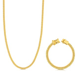 Kit Corrente e Pulseira Grumet Flat Detalhada Banhado A Ouro 18k
