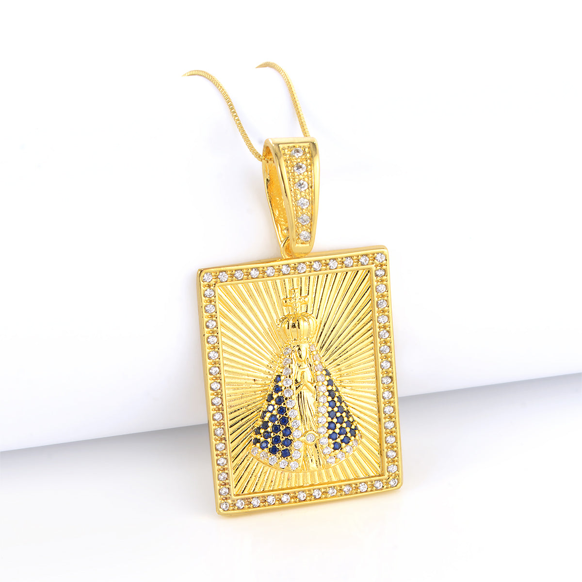Pingente Plaquinha N. Sra. Aparecida M 4x3cm Banhado A Ouro 18k