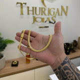Kit Corrente e Pulseira Grumet Flat Detalhada 6mm Fecho Duplo Banhado A Ouro 18k
