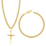 Colar Crucifixo Palito P - Corrente e Pulseira Lacraia Banhado A Ouro 18k