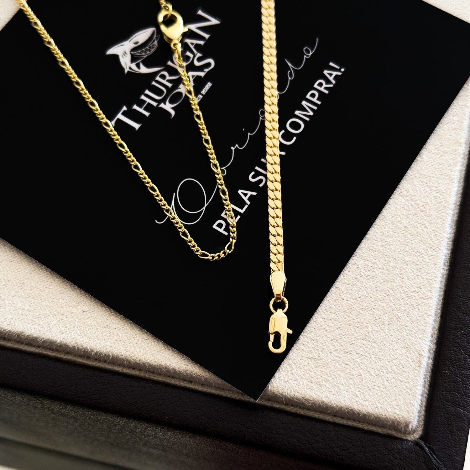 Kit Corrente 3 Por 1 Fígaro e Pulseira Grumet Flat Banhado A Ouro 18k