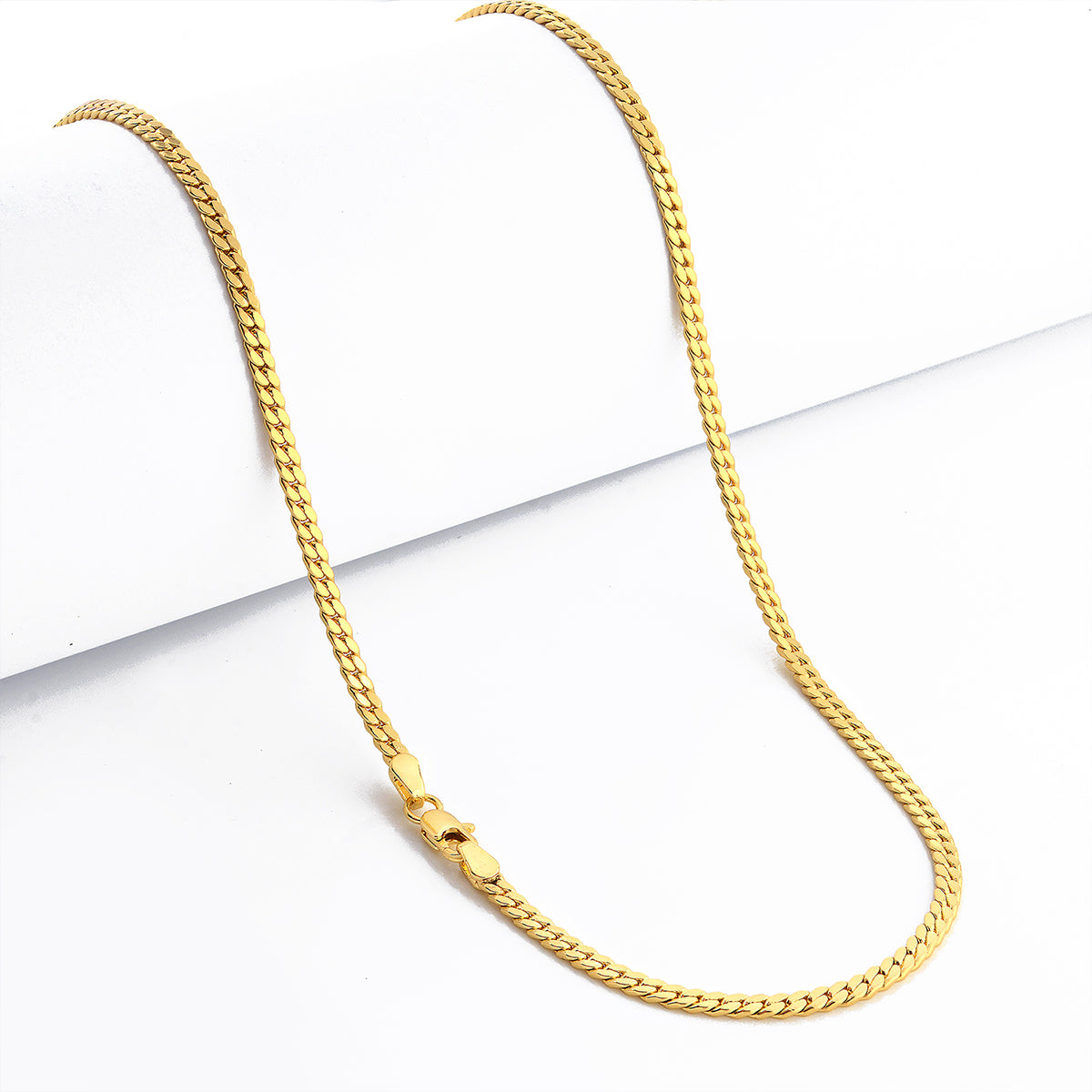 Corrente Grumet Flat 3mm 14gr Fecho Lagosta Banhado A Ouro 18k
