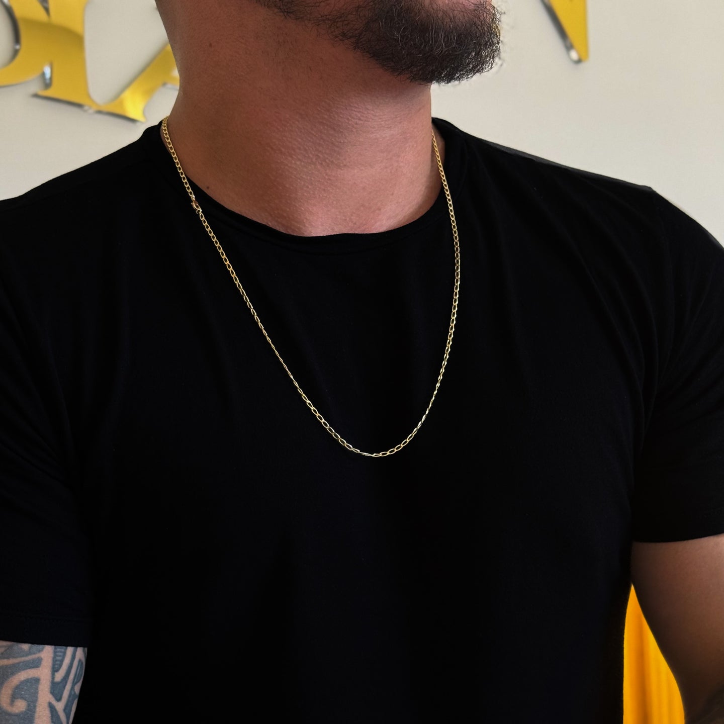 Corrente Grumet Alongada 2mm 5gr Fecho Lagosta Banhado A Ouro 18k