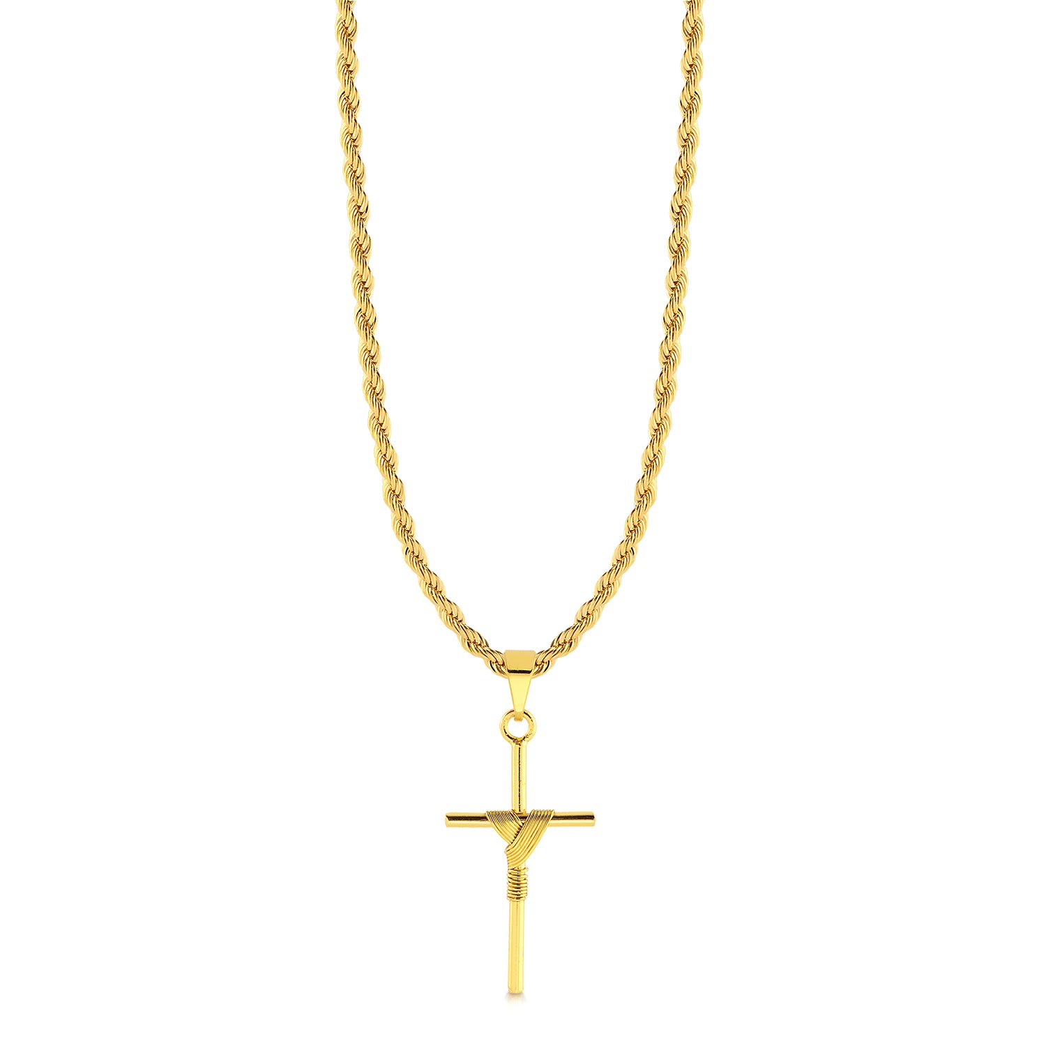 Colar Crucifixo Palito M - Corrente Baiana Banhado A Ouro 18k