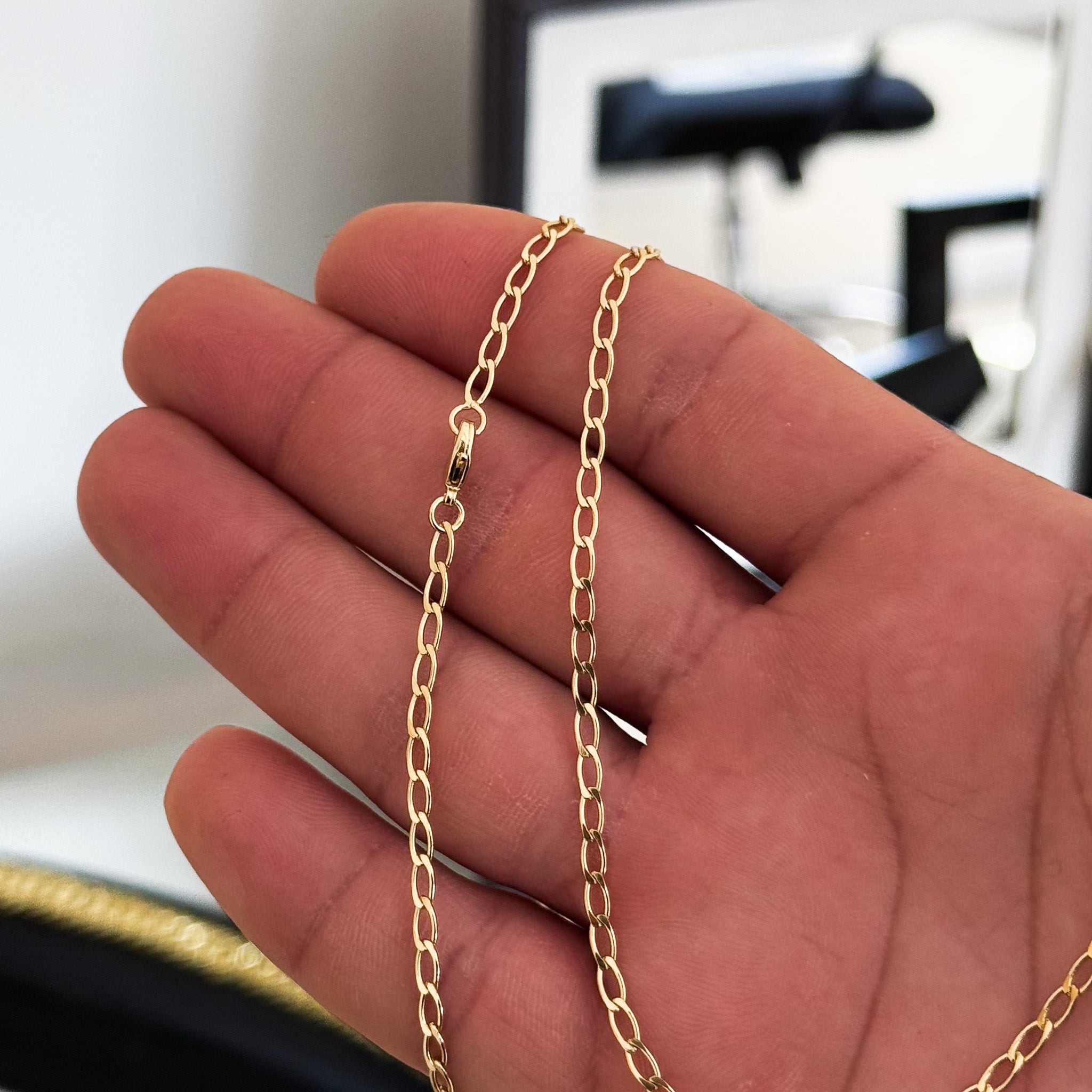 Corrente Grumet Alongada 2mm 5gr Fecho Lagosta Banhado A Ouro 18k