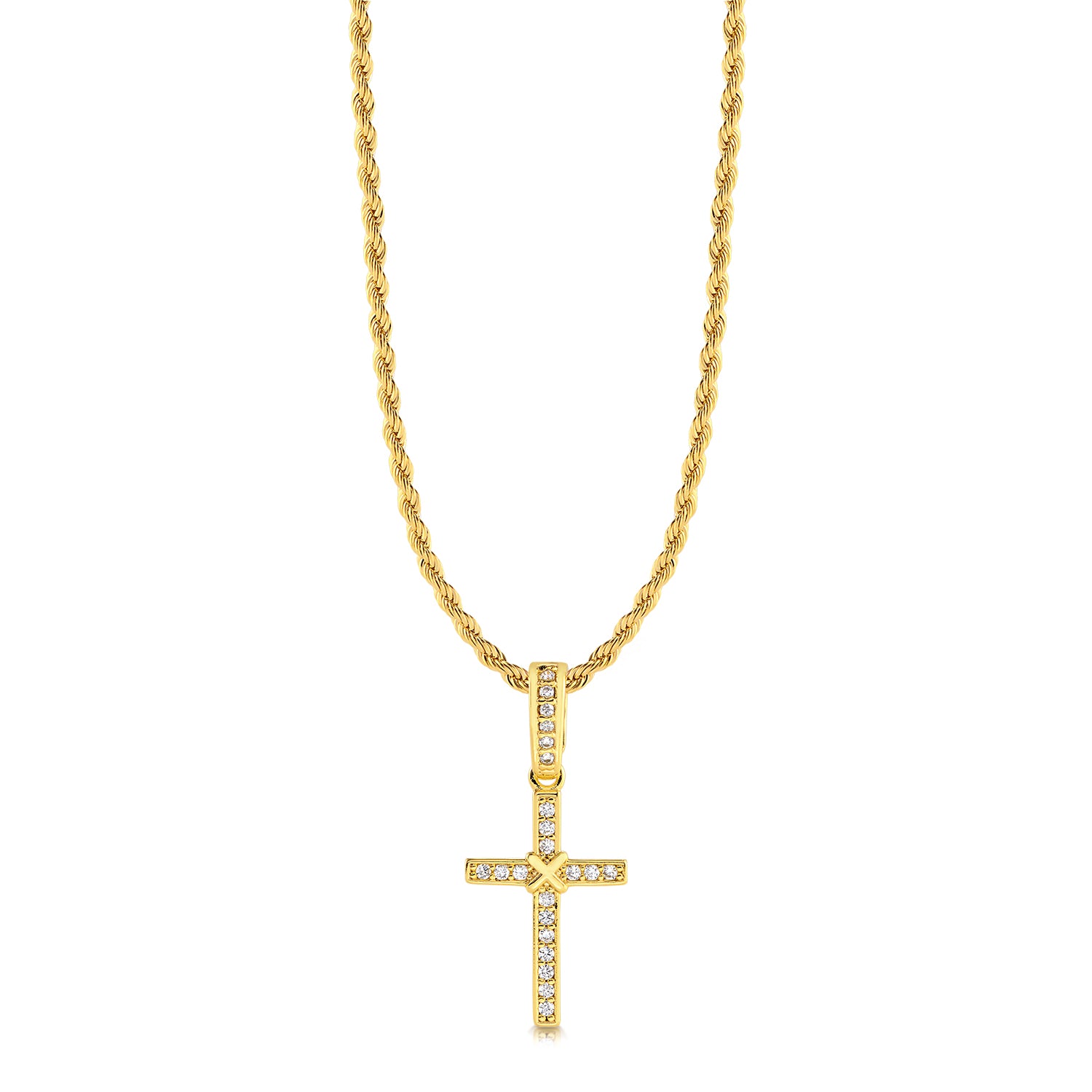 Colar Crucifixo Amarrado Cravejado - Corrente Baiana Banhado A Ouro 18k