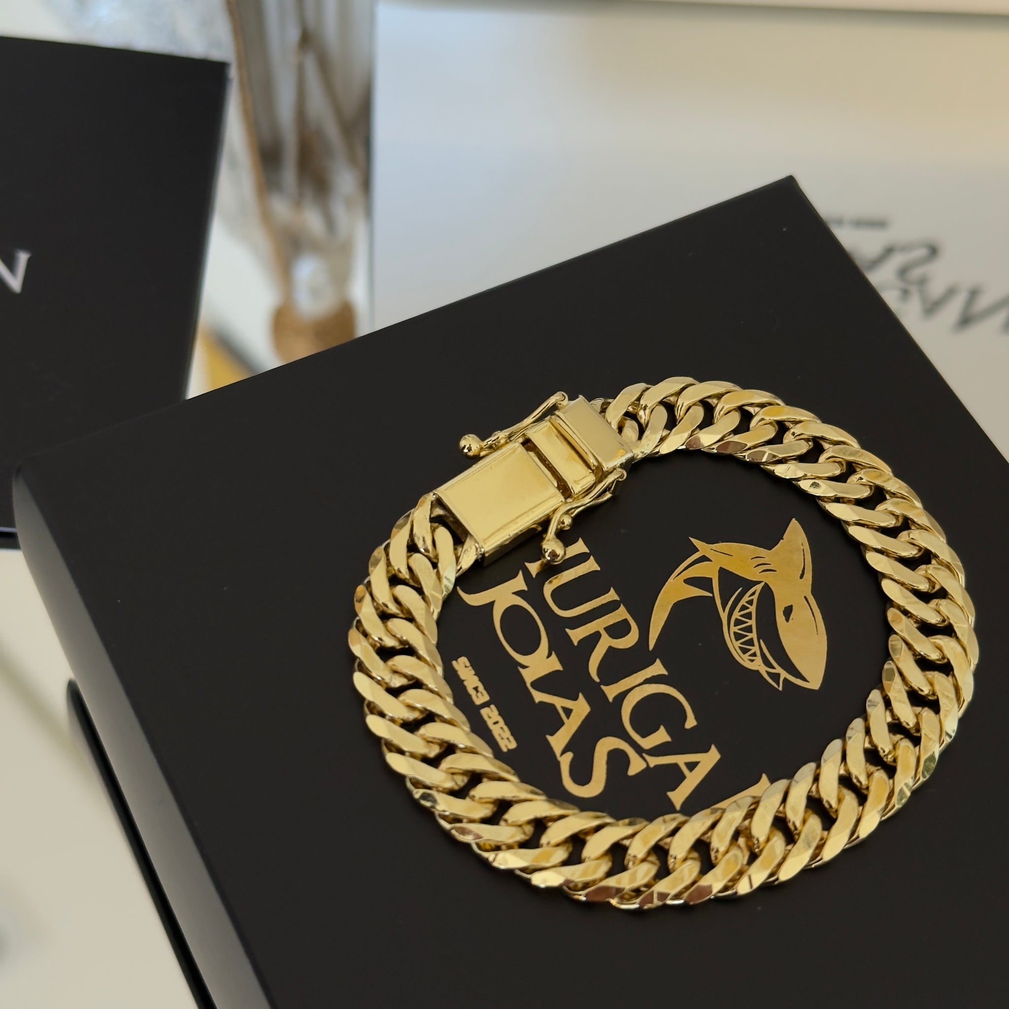 Kit Corrente e Pulseira Lacraia 10mm Fecho Duplo Banhado A Ouro 18k