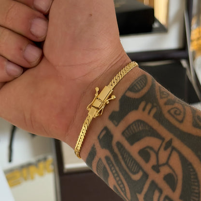 Kit Corrente e Pulseira Grumet Flat 4mm Fecho Duplo Banhado A Ouro 18k